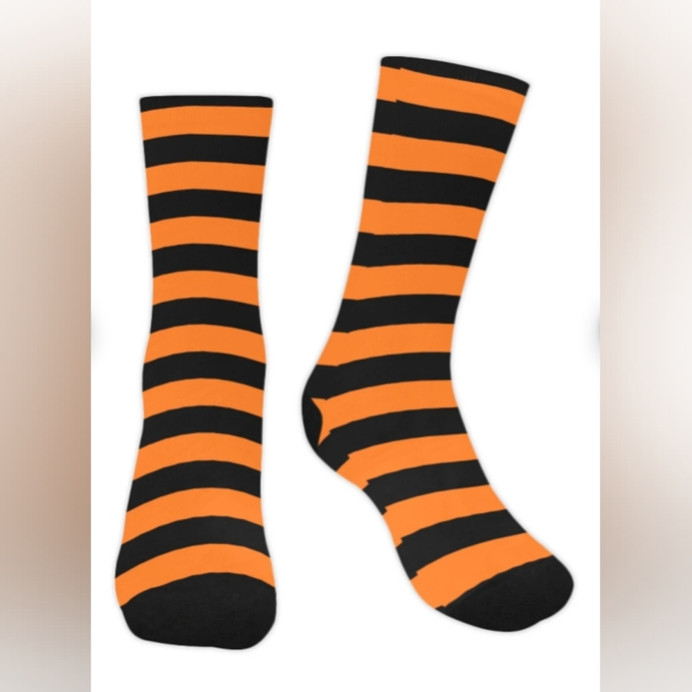 Halloween Striped Orange and Black Knee-High Socks Casual Party Unisex Holiday